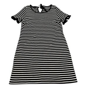 Talbots Women's‎ L Black & White Striped Tassel Trim Shift Dress
